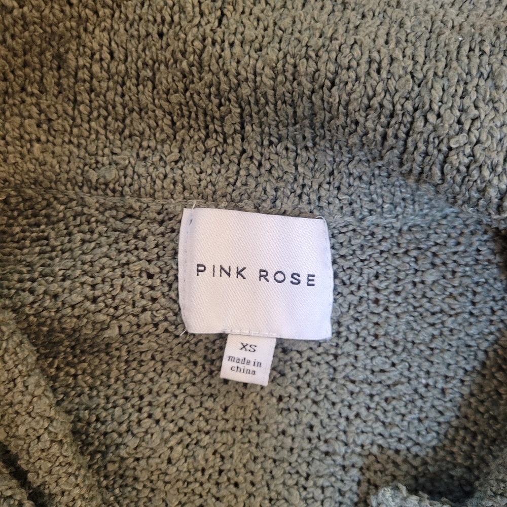 Pink Rose Olive Green Chunky Knit Button Front Cardigan Size XS - Picture 2 of 4
